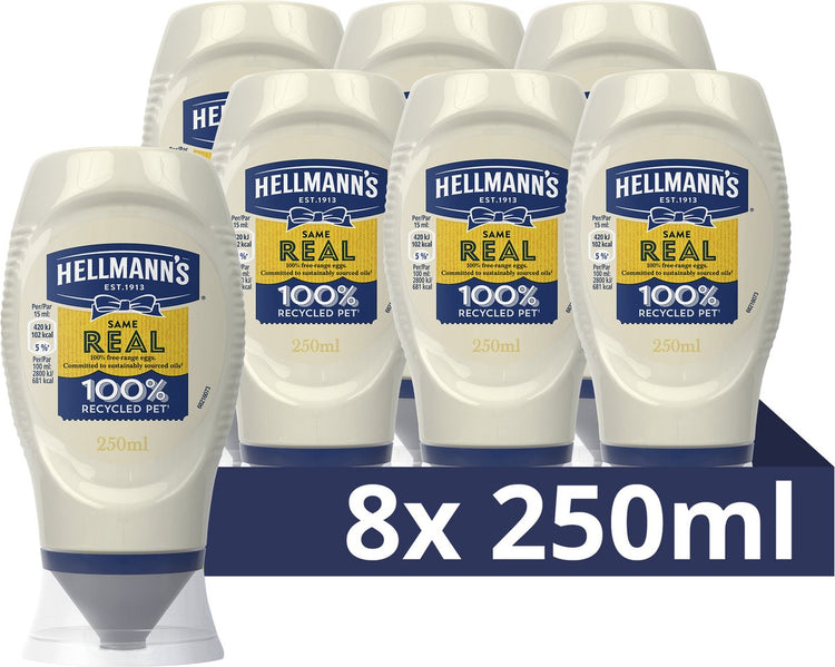 La vraie mayonnaise Hellmann's - dans une bouteille compressible pratique - 8 x 250 ml - pack économique