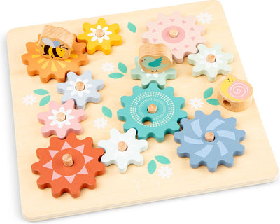 Woet ® Puzzle en bois avec engrenages rotatifs Jardin - Puzzle à engrenages rotatifs avec animaux - Jouets moteurs et créatifs - FSC - à partir de 2 ans