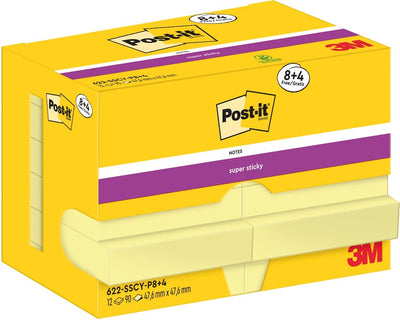 Notes super autocollantes post-it 622-sscy-p8+4 47,6x47,6 mm jaune uni