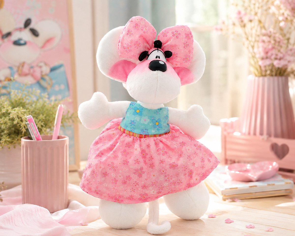 Diddl - peluche douce - 20 cm - détails brodés - ina en rose