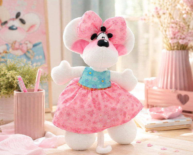 Diddl - peluche douce - 20 cm - détails brodés - ina en rose