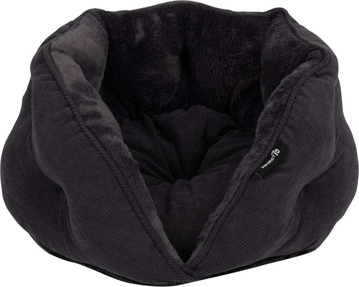 Baboo district 70 tuck - luxueux panier rétro pour chat en velours côtelé - gris foncé - 50x50x30 cm