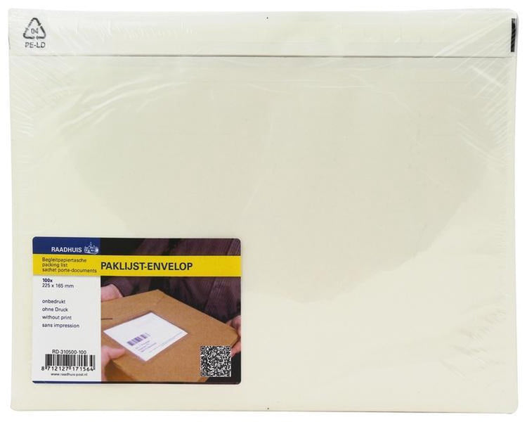 Enveloppe pour liste de colisage Raadhuis - 225x165 mm - a5 - non imprimée - 100 pièces - rd-310500-100