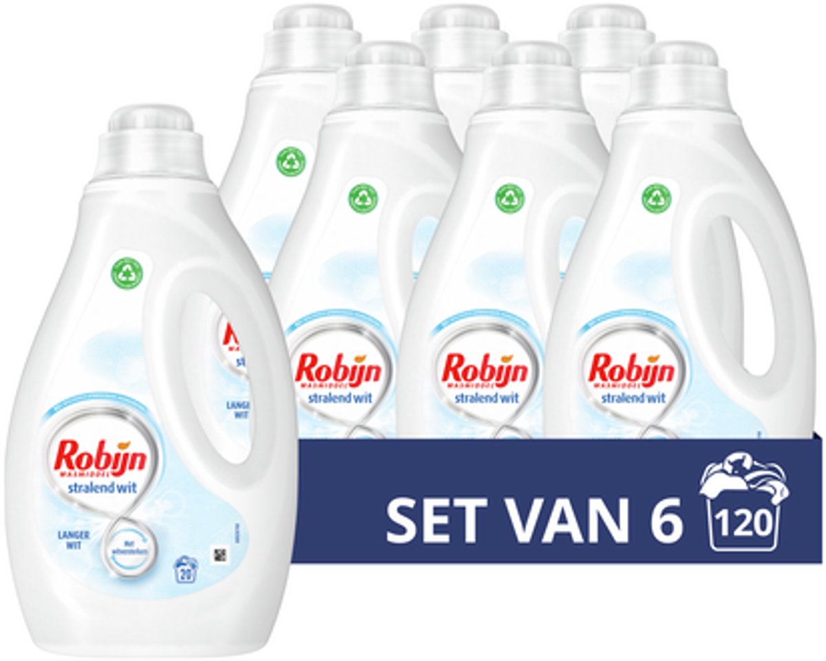 Robijn - lessive liquide - blanc éclatant - 6 bouteilles - 120 lavages - pack économique