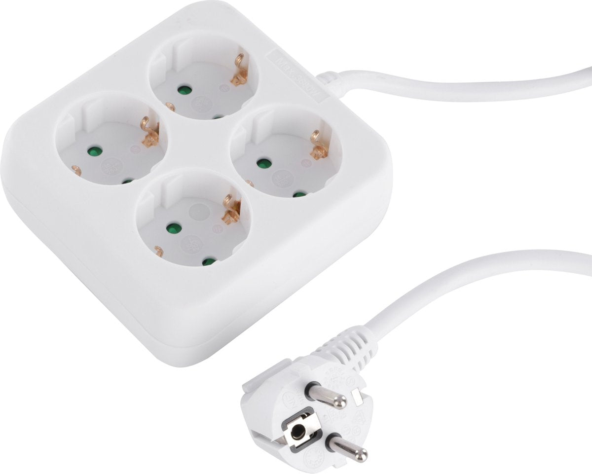 Prise Q-link - 4 voies - mise à la terre - carrée - 3 x 1,5 mm² - 1,5 m - blanche