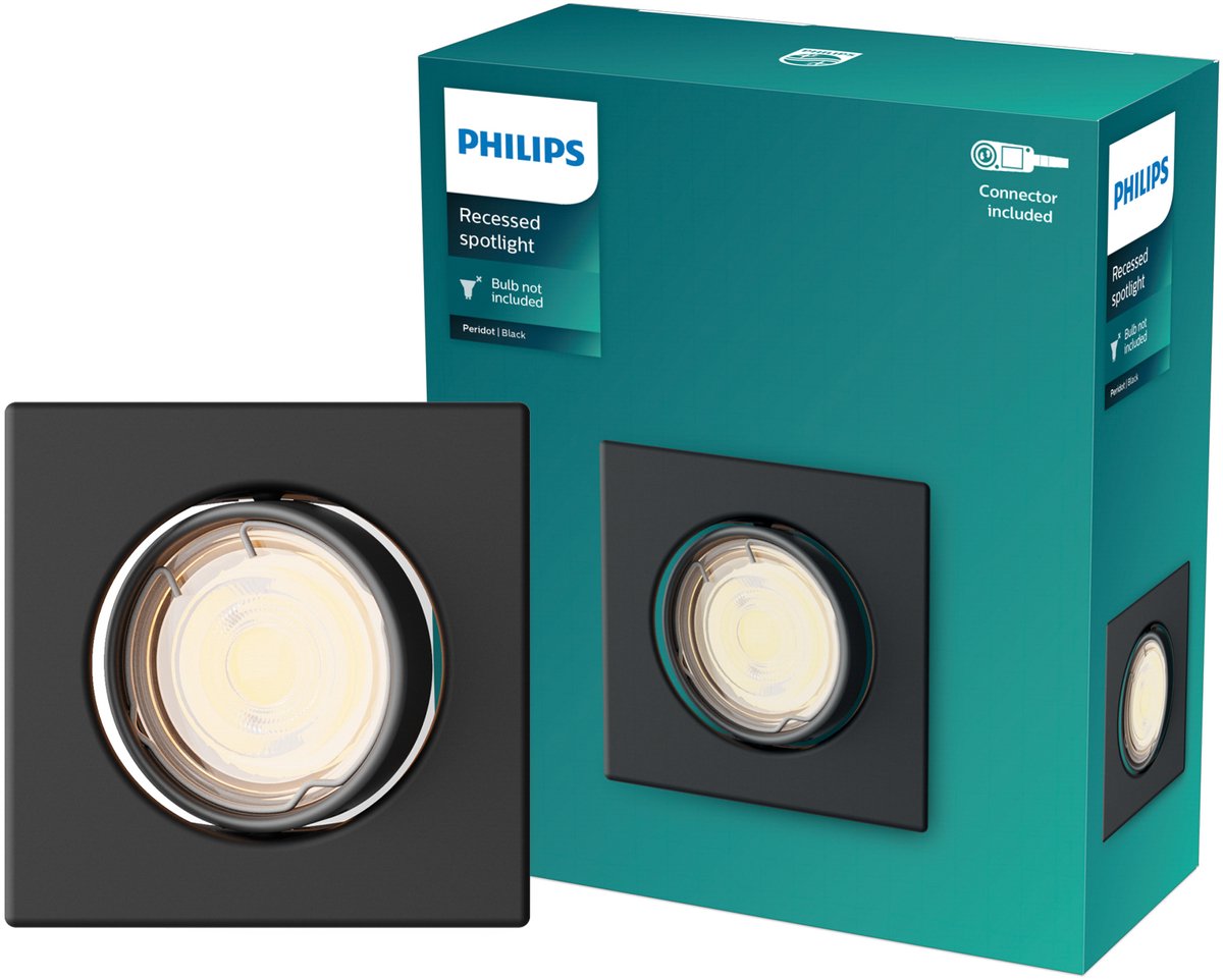 Philips LED Spot encastrable Philips Peridot - culot gu10 - noir - carré - spot orientable