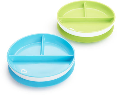 Assiettes Munchkin avec ventouse - antidérapantes - passent au lave-vaisselle et au micro-ondes - par 2 pièces - à partir de 6 mois - bleu vert