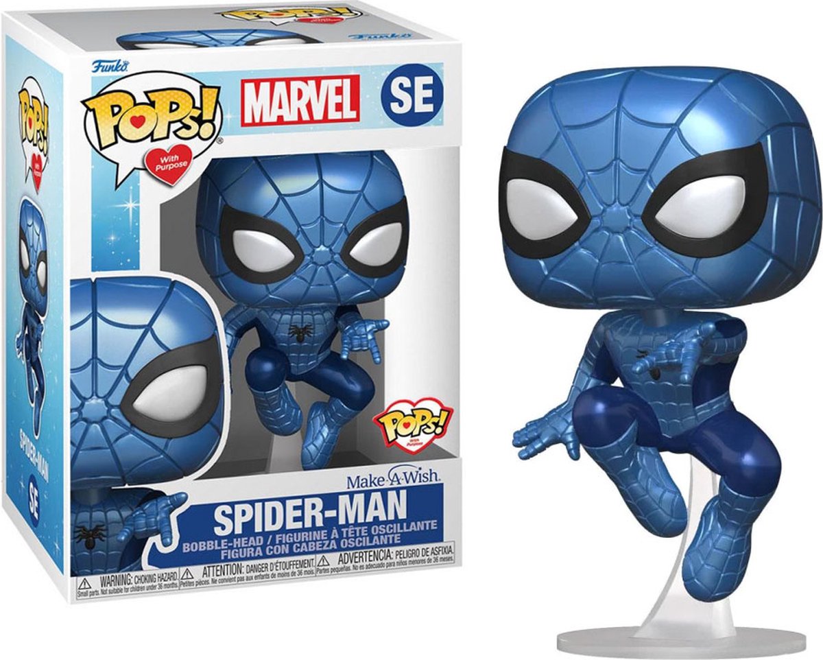 Funko-pop ! merveille : fais un vœu - Spider-Man bleu métallisé