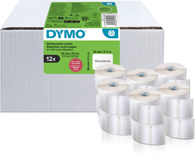 Étiquettes d'étiqueteuses multifonctions originales Dymo | 54 mm x 70 mm | 12 avec 320 étiquettes chacune (3 840 étiquettes autocollantes) | pour les imprimantes d'étiquettes étiqueteuses | fabriqué en europe