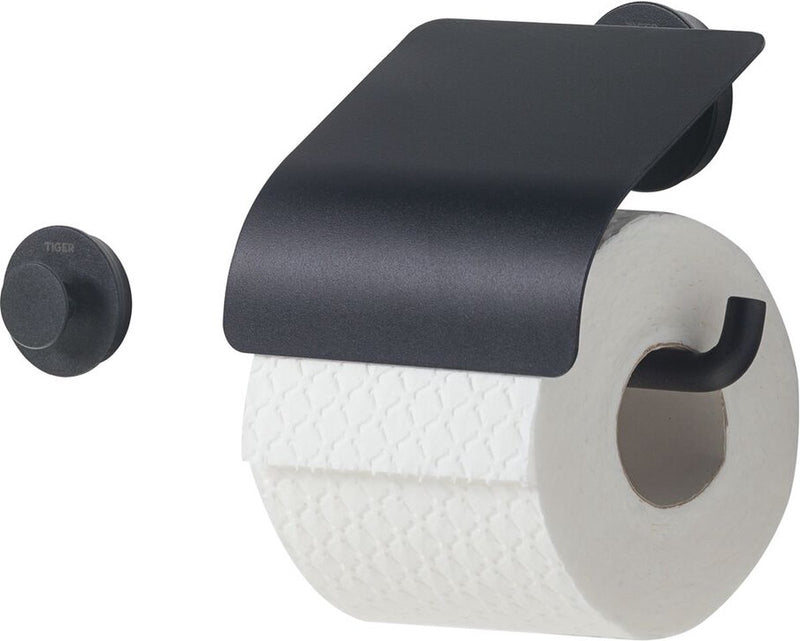 Tiger urban - porte-rouleau de papier toilette avec rabat (1x) - avec petit crochet pour serviettes (1x) - noir
