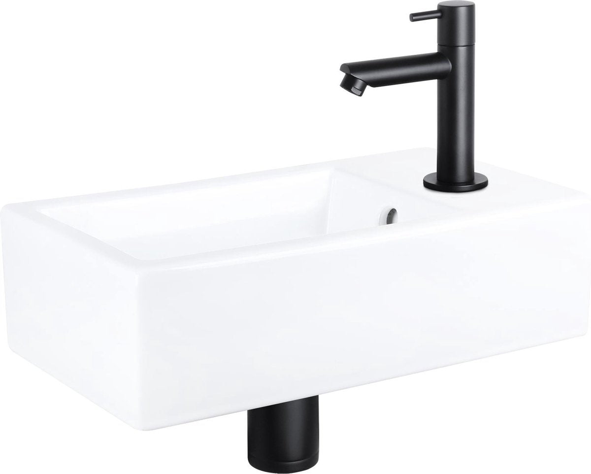 Ensemble fontaine à force Differnz - céramique - robinet droit noir mat - 40 x 22 x 11,5 cm