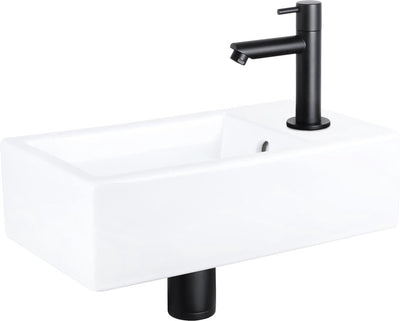 Ensemble fontaine à force Differnz - céramique - robinet droit noir mat - 40 x 22 x 11,5 cm