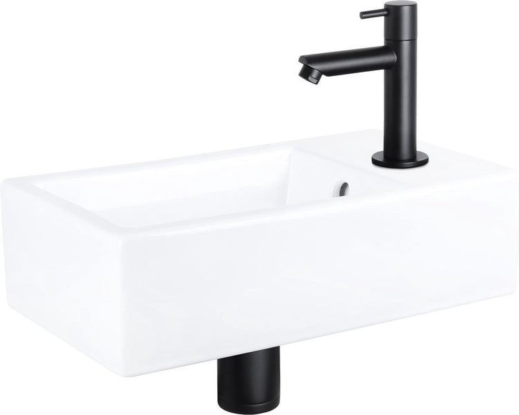 Ensemble fontaine à force Differnz - céramique - robinet droit noir mat - 40 x 22 x 11,5 cm