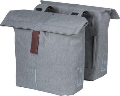 Basil City sacoche double pour vélo gris, déperlant, adapté aux vélos électriques, réfléchissant, 28-32L