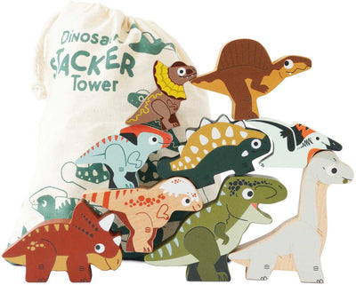 Le Toy van ensemble de jouets dinosaures empilables en bois avec sac FSC 100%.