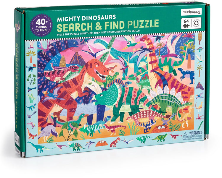 Puzzle d'objets cachés Mudpuppy - puissants dinosaures - 59x39cm - 64 pièces - 4 ans