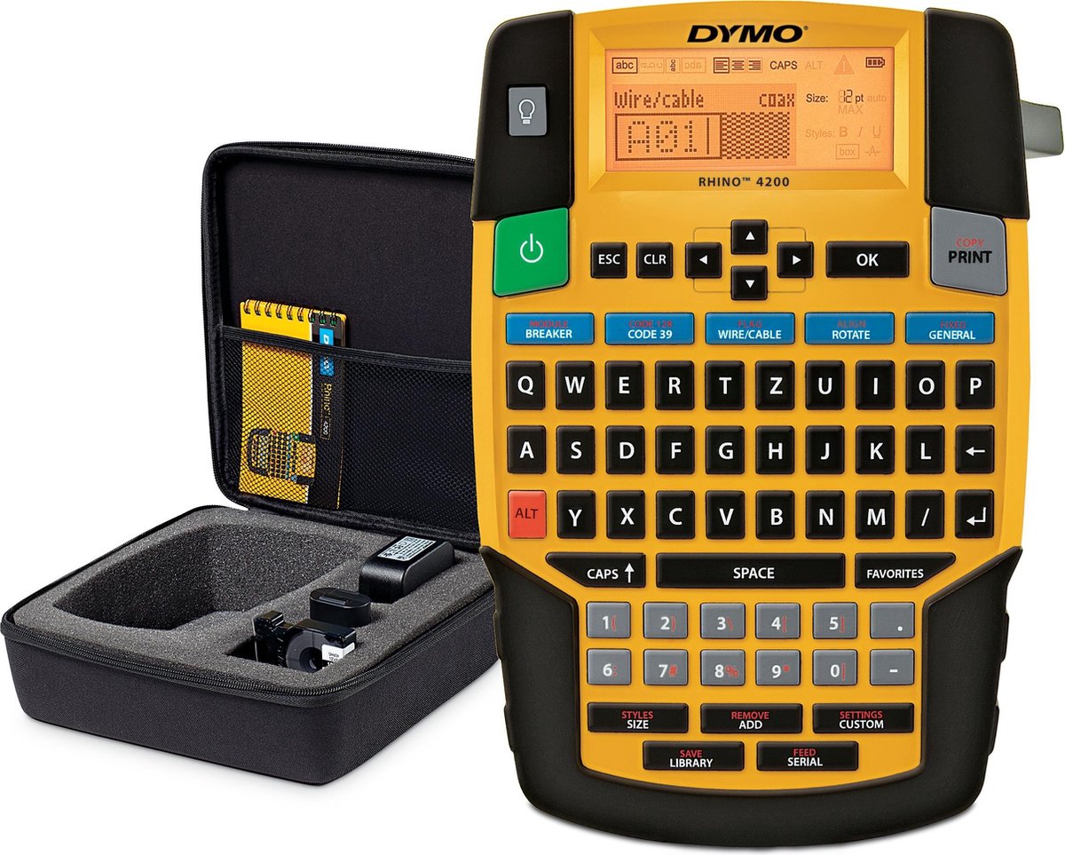 Étiqueteuse industrielle portable Dymo rhino 4200 avec étui | clavier azerty | imprimante d'étiquettes compacte et rapide pour les professionnels qui voyagent beaucoup