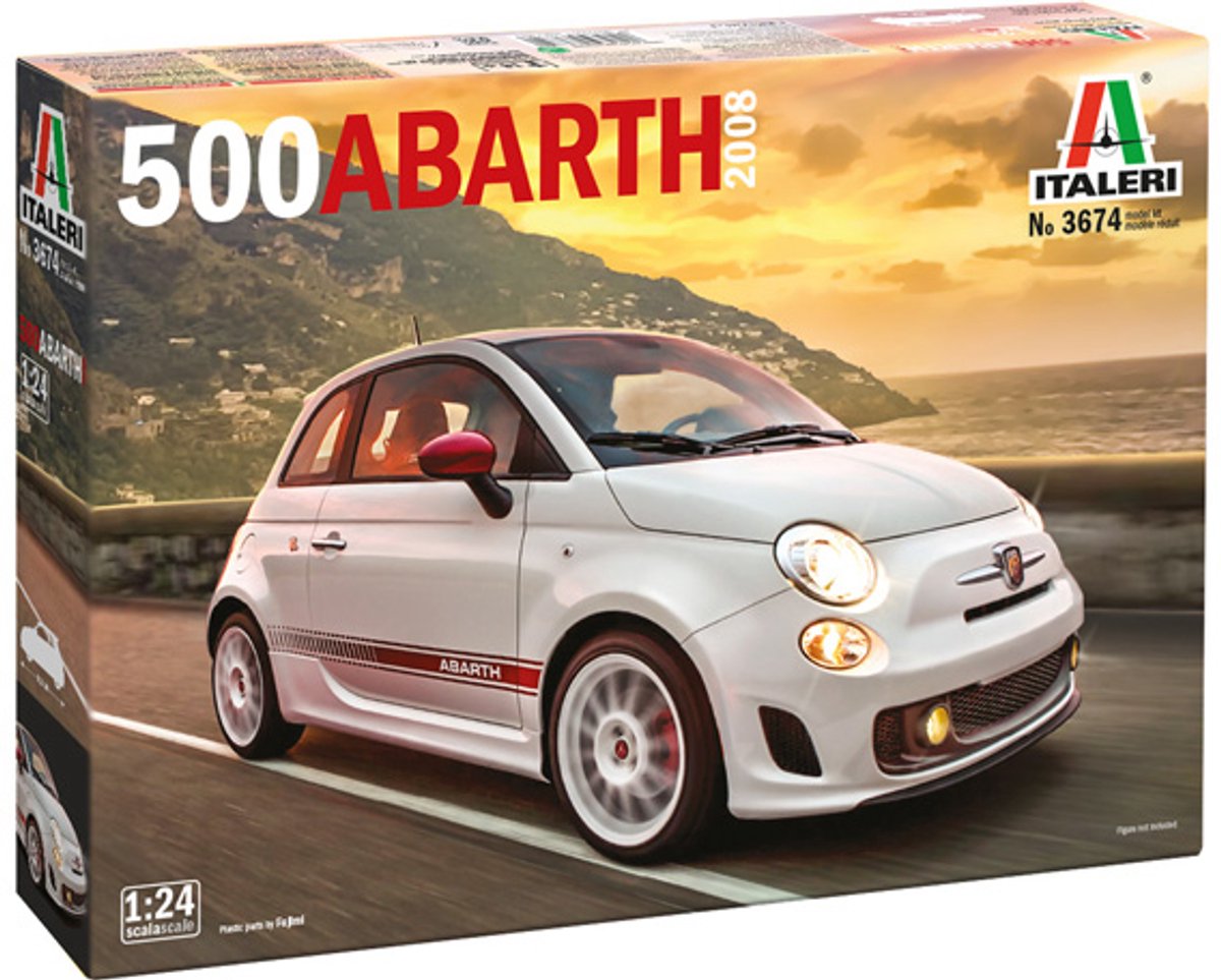 Italeri modèle kit voiture - 3674 fiat 500 abarth 500 - voiture italienne plastique - 1:24 - modélisme