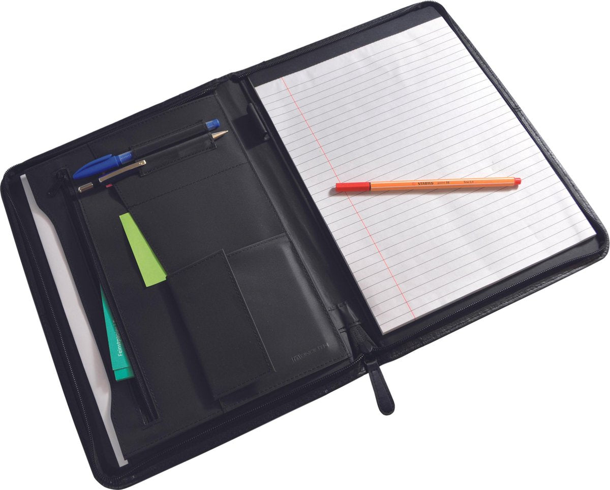 Monolith - dossier d'écriture aspect cuir - porte-stylos et porte-cartes de visite - poche intérieure - convient pour ranger une tablette - fermeture éclair
