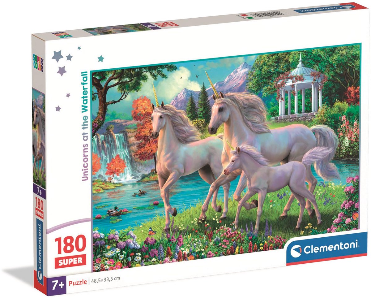 Clementoni - puzzle - 180 pièces - super licornes à la cascade - puzzle enfant - à partir de 7 ans