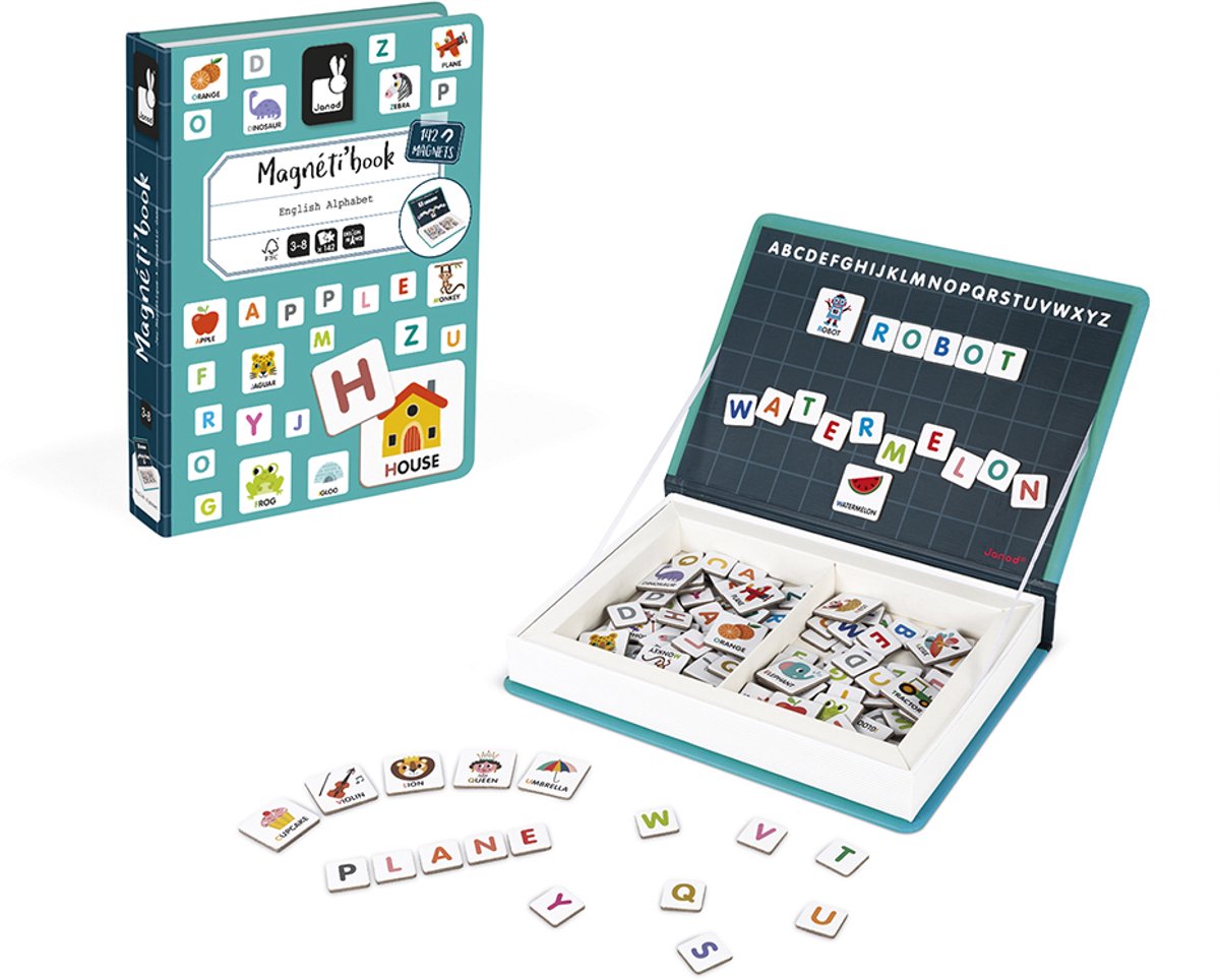 Janod - livre magnétique - alphabet anglais - coffret de jeu livre magnétique