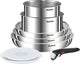 Tefal ingenio emotion l8968s04 – set de poêles 8 pièces – poêles à frire en acier inoxydable – poignée amovible – couvercles hermétiques – empilables – passent au four à induction