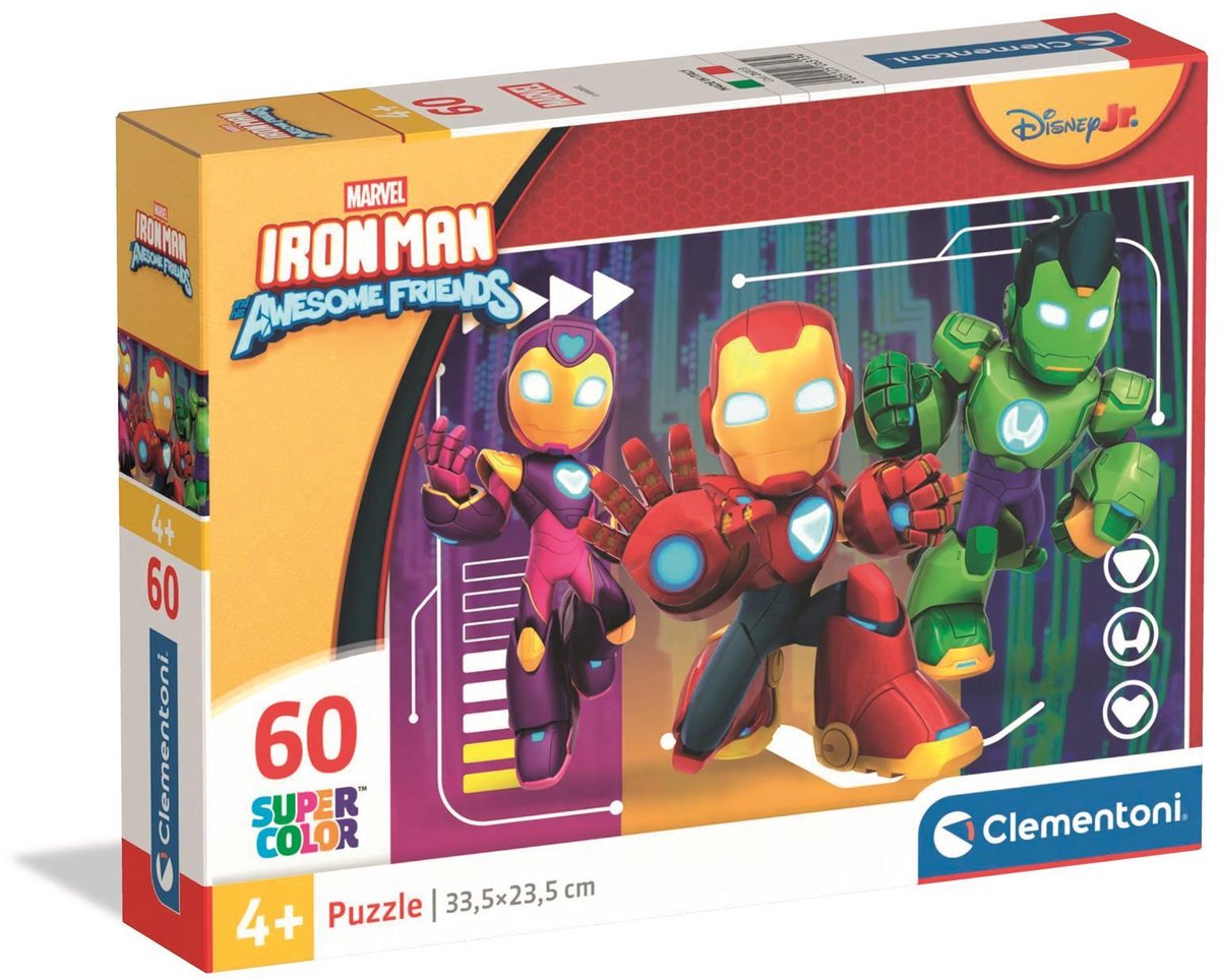 Clementoni puzzle enfant marvel iron man - puzzle 60 pièces - puzzle et jouets éducatifs - jeux et puzzles pour enfants à partir de 4 ans