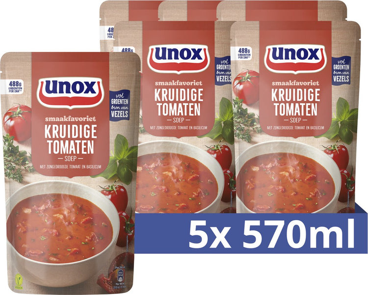 Unox - soupe en sachet - tomates épicées - 5 sachets x 570 ml
