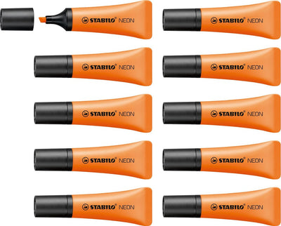 Stabilo néon - surligneur - orange - forme tube unique - boîte de 10 pièces
