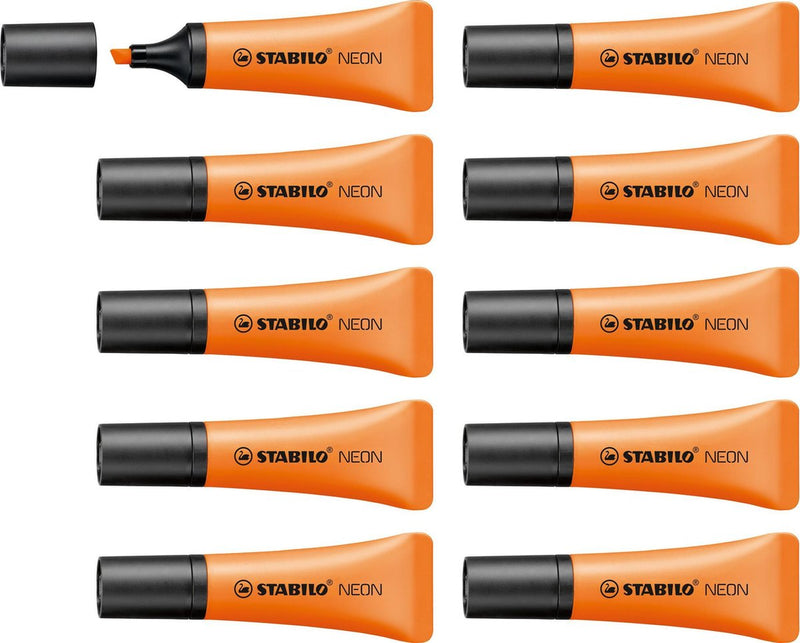 Stabilo néon - surligneur - orange - forme tube unique - boîte de 10 pièces