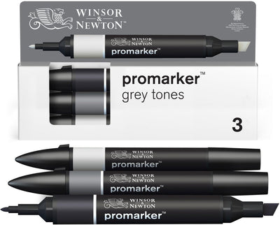 Winsor Newton 0290185 promarker set 3 pièces – tons gris – marqueurs à alcool à double pointe