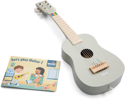 Woet ® guitare jouet en bois avec sangle de transport - beige - instrument jouet - ma première guitare avec livret de musique - jouer de la guitare pour les enfants - à partir de 3 ans