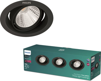 Philips LED Spot encastrable Philips Pomeron - interrupteur de scène - 7w - lumière blanc chaud - noir - multi-pack 3 pièces