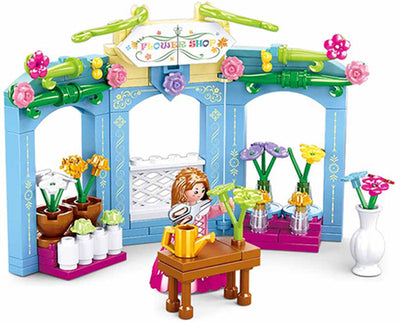 Jouets de construction de fleuriste d'époque du village de Sluban pour enfants à partir de 6 ans - jouets de construction modèle magasin de fleurs - boîte de construction avec 154 blocs de construction et 1 figurine - m38-b0905