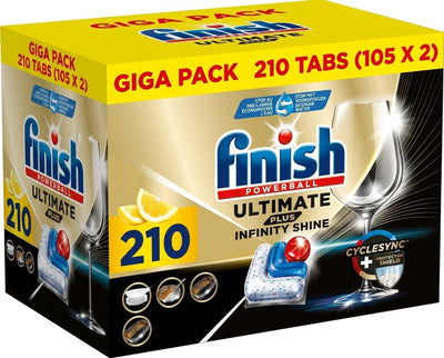 Tablettes pour lave-vaisselle Finish Ultimate Plus Infinity Shine Citron - 2 x 105 = 210 capsules - Pack économique