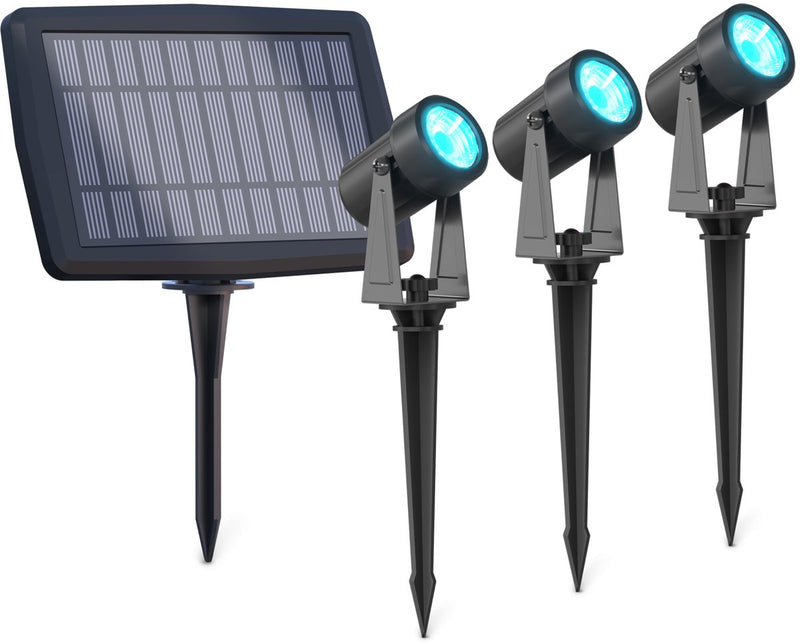 Pack de 3 spots solaires extérieurs Calex aosta – rgbic + 2700–6500k – 50 lumens – ip44 – solaire – rechargeable usb-c – panneau solaire 3w – 2×1500mah batteries remplaçables – noir