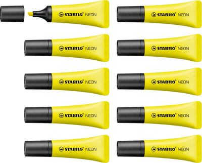 Stabilo néon - surligneur - forme tube unique - jaune - boîte de 10 pièces