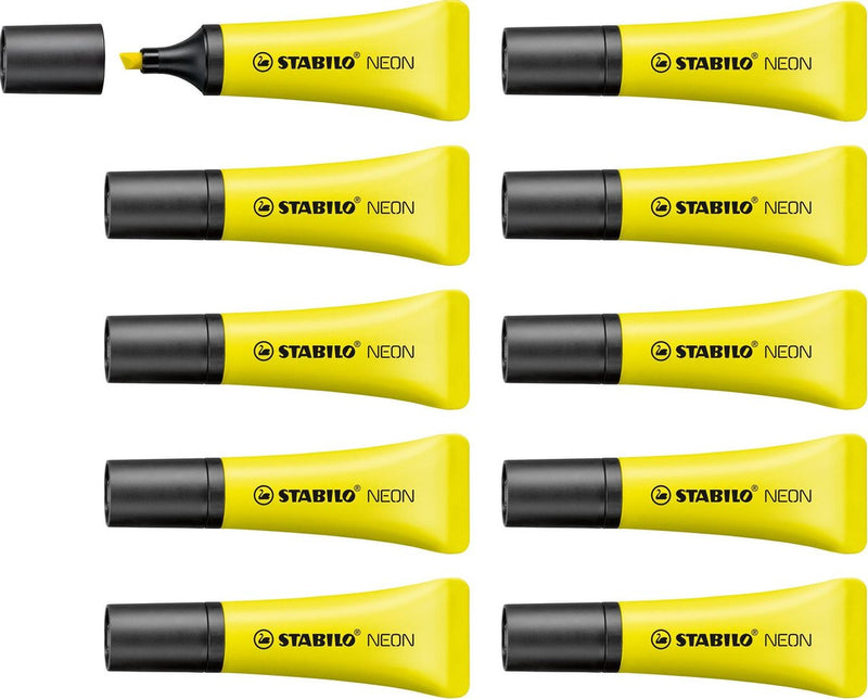 Stabilo néon - surligneur - forme tube unique - jaune - boîte de 10 pièces