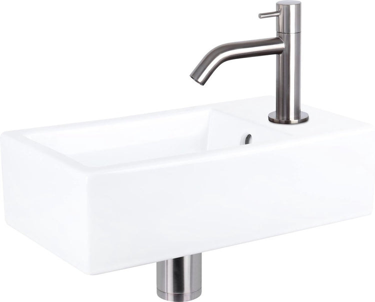 Ensemble fontaine à force Differnz - céramique - robinet courbé chrome mat - 40 x 22 x 11,5 cm