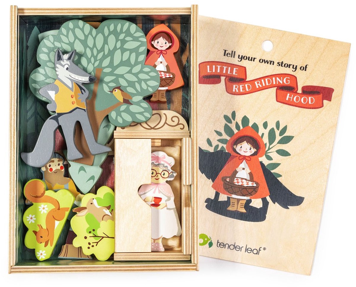 Jouet en bois à feuilles tendres, ensemble de jeu du Petit Chaperon Rouge pour les enfants.