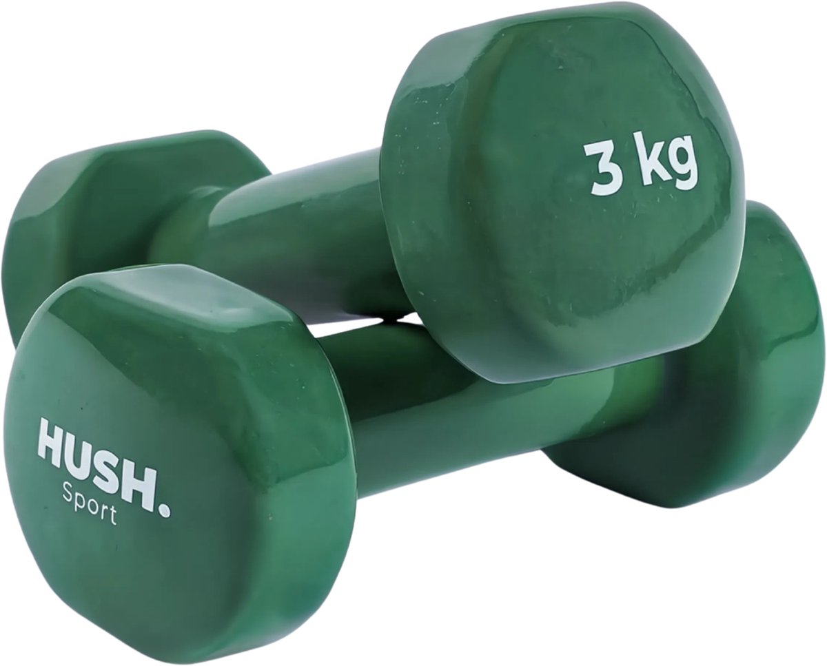 Hush sport - set d'haltères 2 x 3 kg vert olive - revêtement en vinyle avec poignée antidérapante - fonte - conception hexagonale pratique - adapté à l'entraînement de force fitness