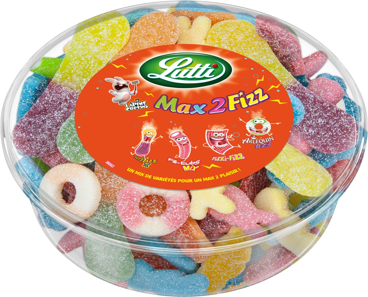 Lutti - max2fizz - bonbons acides - tube - 500g