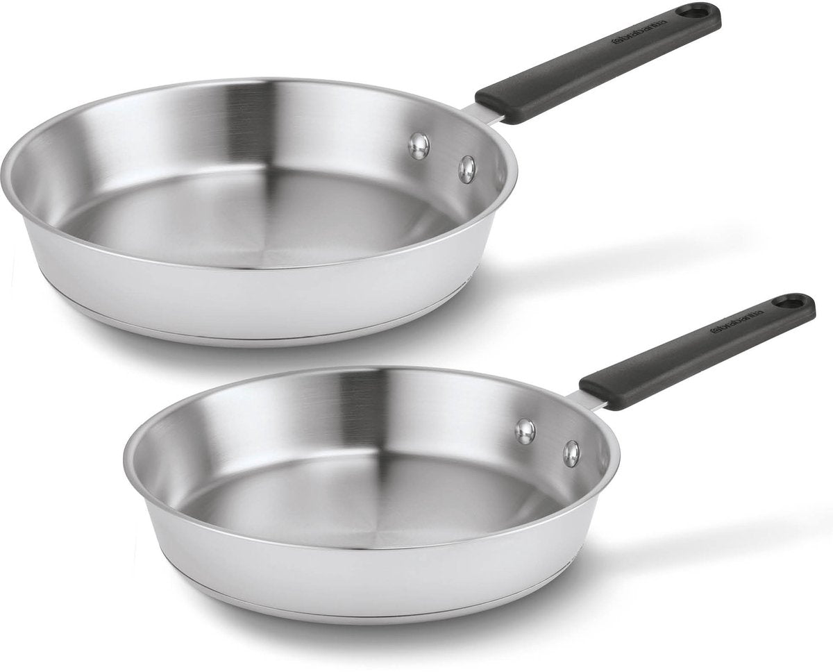 Brabantia plaisir ensemble de poêles ø 24cm ø 28cm - premium - acier inoxydable - 90% recyclé - sans PFA - convient à l'induction