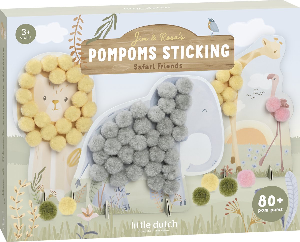 Petit set artisanal hollandais avec pompons à coller - safari
