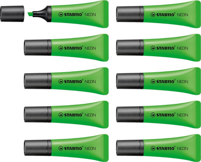 Stabilo néon - surligneur - forme tube unique - vert - boîte de 10 pièces