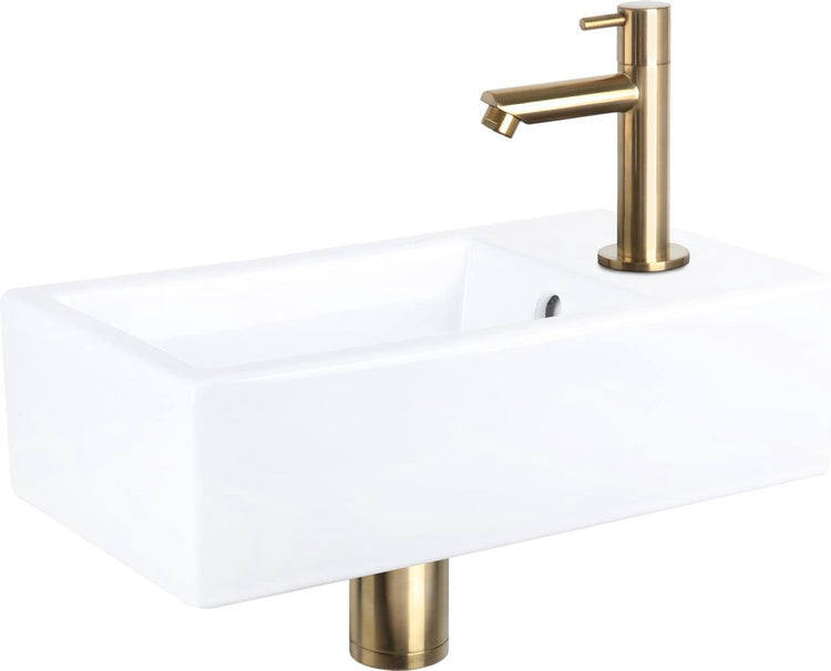 Ensemble fontaine à force Differnz - céramique - robinet droit or mat - 40 x 22 x 11,5 cm
