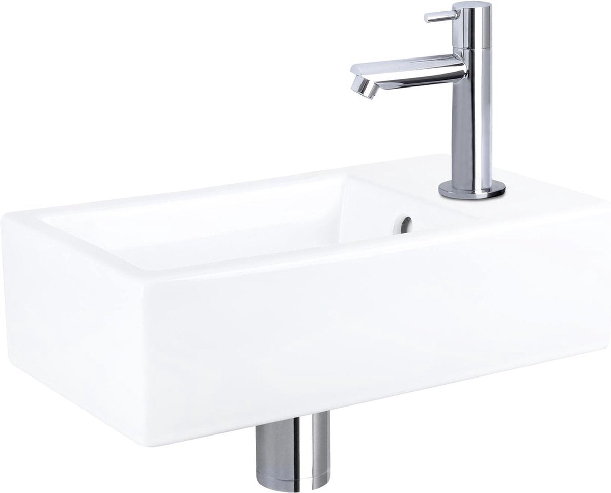 Ensemble fontaine à force Differnz - céramique - robinet droit chromé - 40 x 22 x 11,5 cm