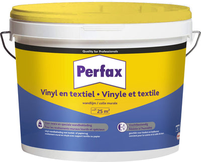 Adhésif mural vinyle et textile Perfax 5 kg | adhésif de haute qualité prêt à l'emploi | pour divers matériaux | application fiable et polyvalente | revêtement mural | finition impeccable