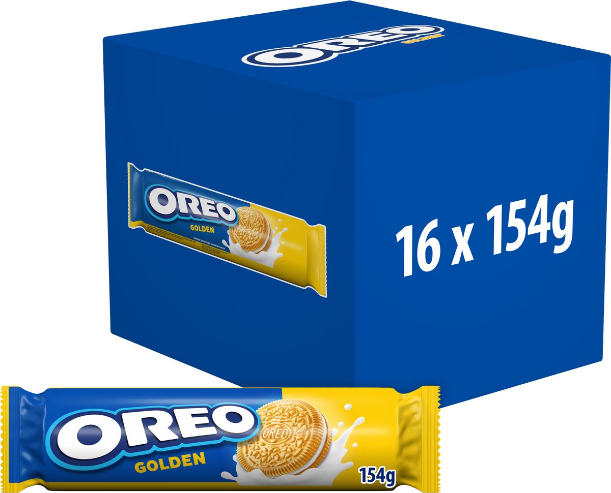 Biscuits dorés Oreo fourrés à la crème vanille - boîte 16 x 154g - cookie on the go - packs de rouleaux