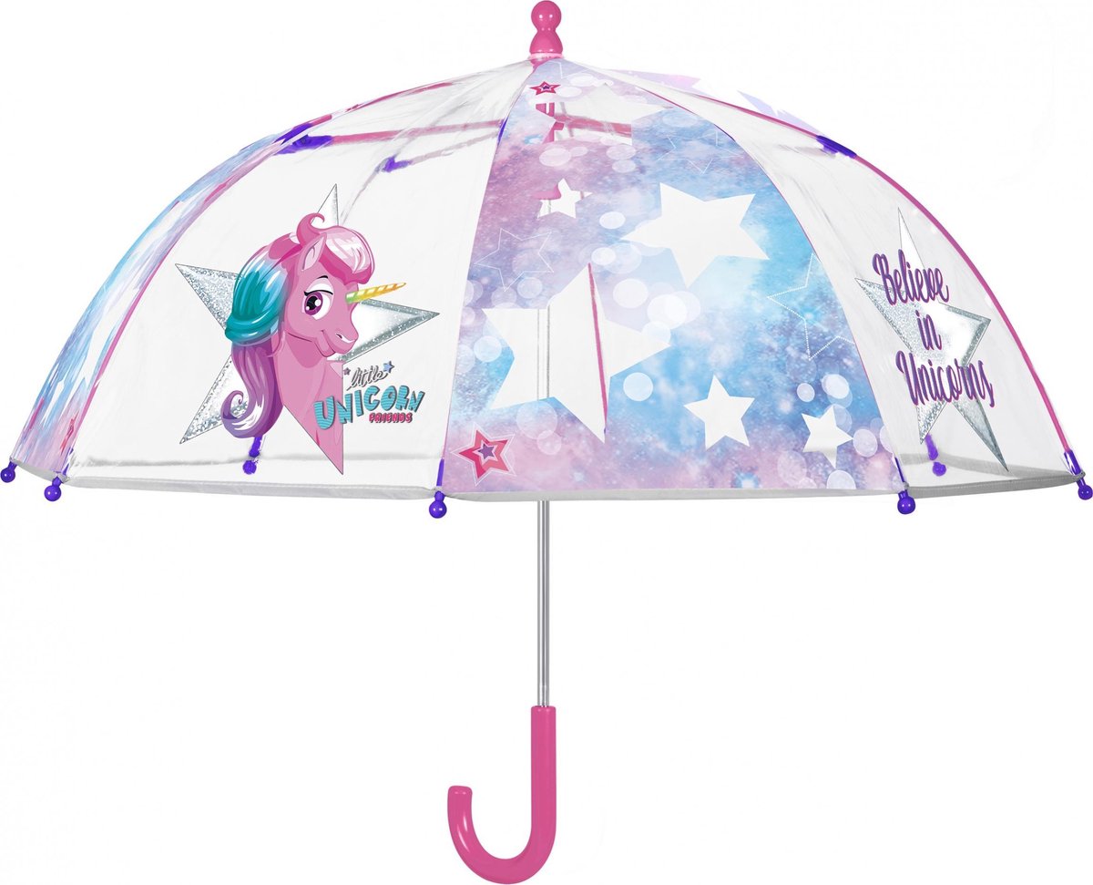 Perletti parapluie licorne filles 64 cm en fibre de verre transparent